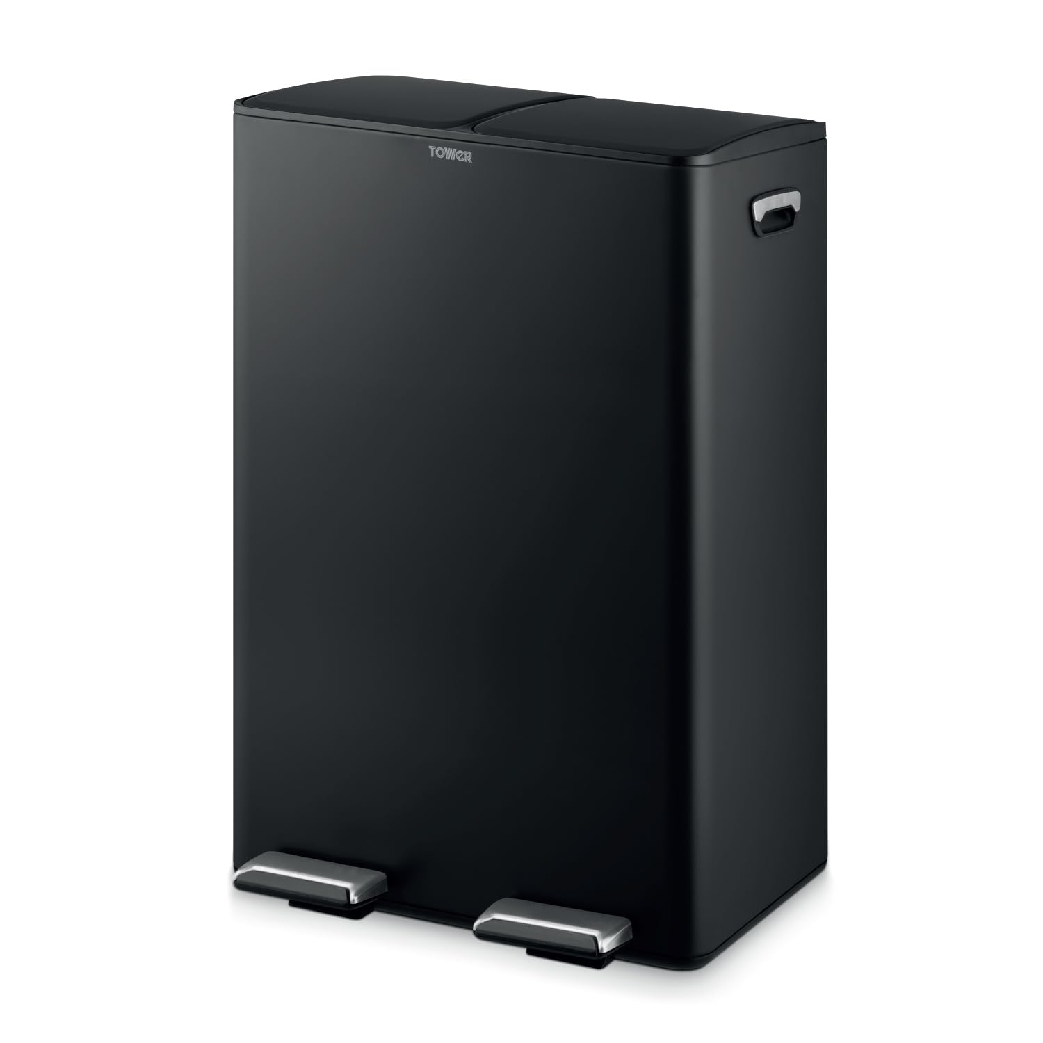 Tower Recycling Pedal Bin, Two 30L Compartments with Removable Inner Buckets, Carbon Steel Body, 60L, Black