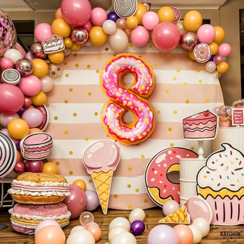 Image of KatchOn Number 8 Donut Balloon 40 Inch | 8 Balloons for Birthday, Donut Party Decorations