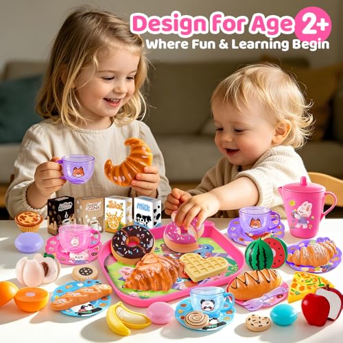 Drefirsa Girl Play Food-Kitchen Food Toys, Plastic Play Food for Toddlers with Pink Picnic Case, Cutting Fruit, Bread, Plate, Learning Educational Toy for 2 3 4 5 6 Year Old Girl Birthday Gift — view 2