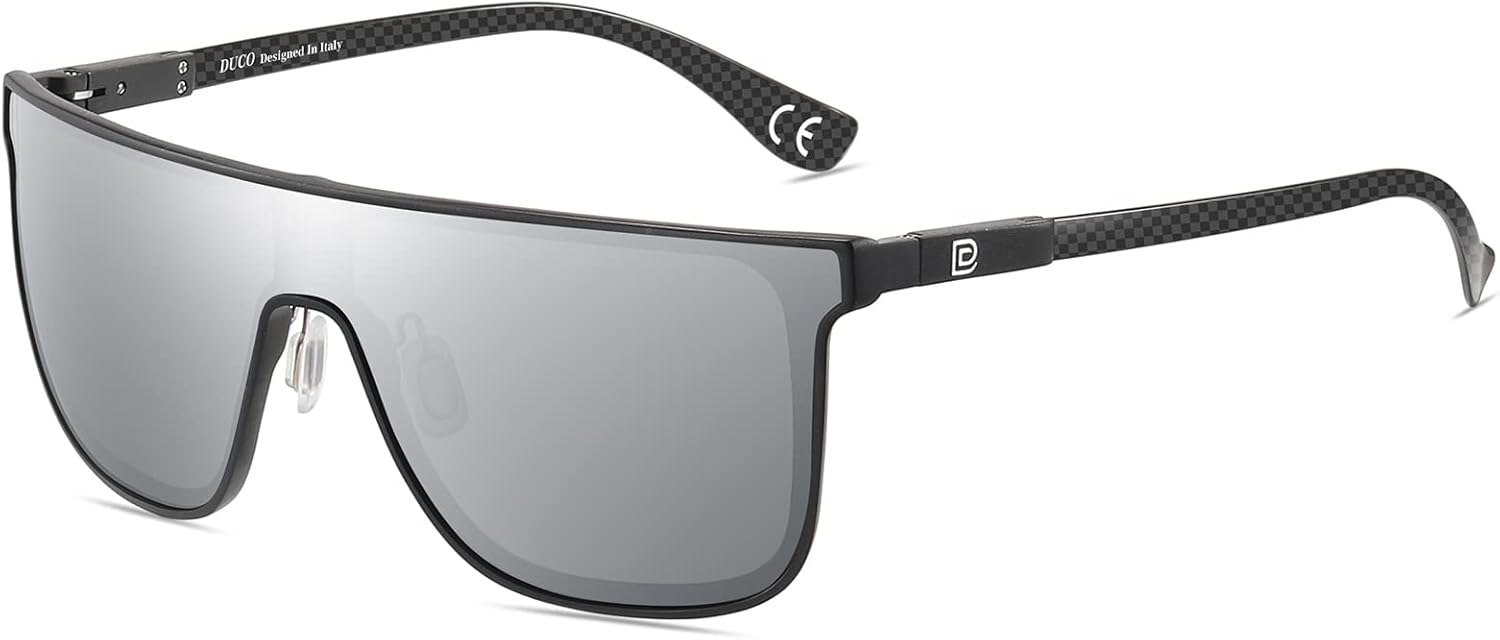 DUCO Trendy Square Sunglasses for Men Women Flat Top Shield Shades Oversized Carbon Fiber Polarized Sun Glasses DC8209