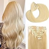 Clip in Hair Extensions Real Human Hair for Women Invisible Natural Straight Seamless Clip on Hair Extensions 8pcs Double Weft 2.8oz/70g (#613 Bleach Blonde, 20 Inch)