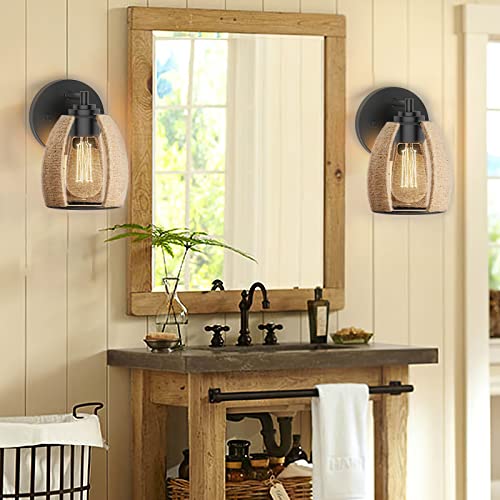 Ciseux Black Metal Cage and Hemp Rope Wall Sconce #TOP29