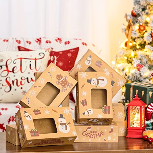 Sunolga Christmas Cookie Boxes 12 Pcs with Window Kraft Christmas Treats For Gifting Bakery Donut Candy Dessert Boxes With Christmas Stickers For Holiday Christmas Food Containers For Gift Giving