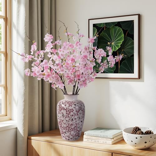 ENALGRE Artificial Cherry Blossom Branches 27.6In Silk Cherry Blossom Branches Long Stem Artificial Flowers for Tall Vase, for Home Decor, Weddings Decor, Parties & Festival Gifts 8PCS ，Pinkish White by ENALGRE - Used condition - Image 4