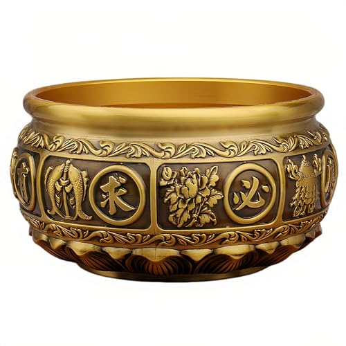 Solid Brass Feng Shui Money Bowl 510g 12cm, Eight Blessings