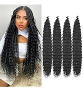 Ocean Wave Crochet Hair 30 inch 4 Packs Long Black Deep Wave Curly Braiding Hair Soft Synthetic C...