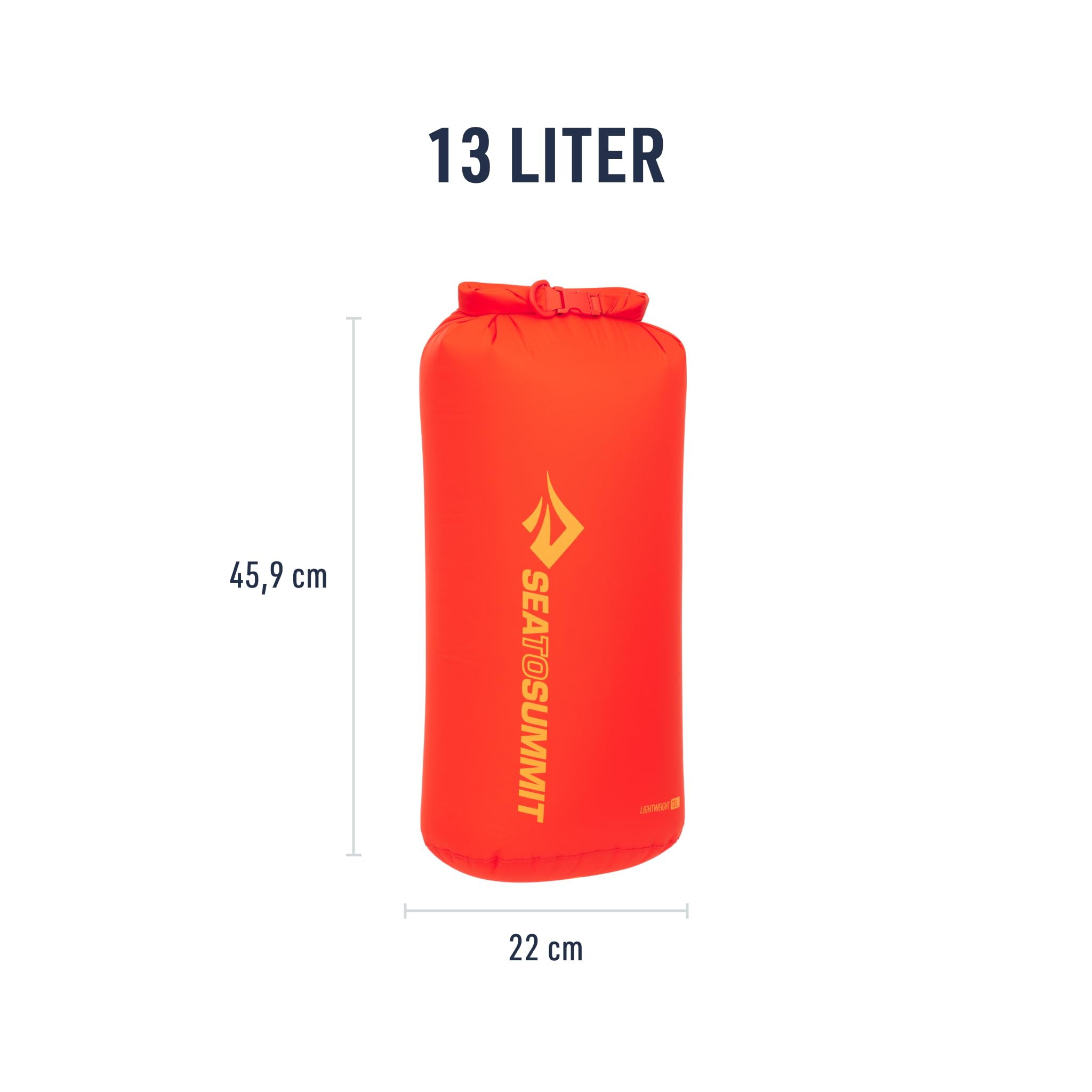 Sea to Summit - Lightweight Dry Bag L 13L - wasserdichte Aufbewahrung - Rollverschluss - Recycling-Gewebe - Befestigung & D-Ring - Wandern & Paddelsport - 22 x 20 x 45.9cm - Spicy Orange - 81g