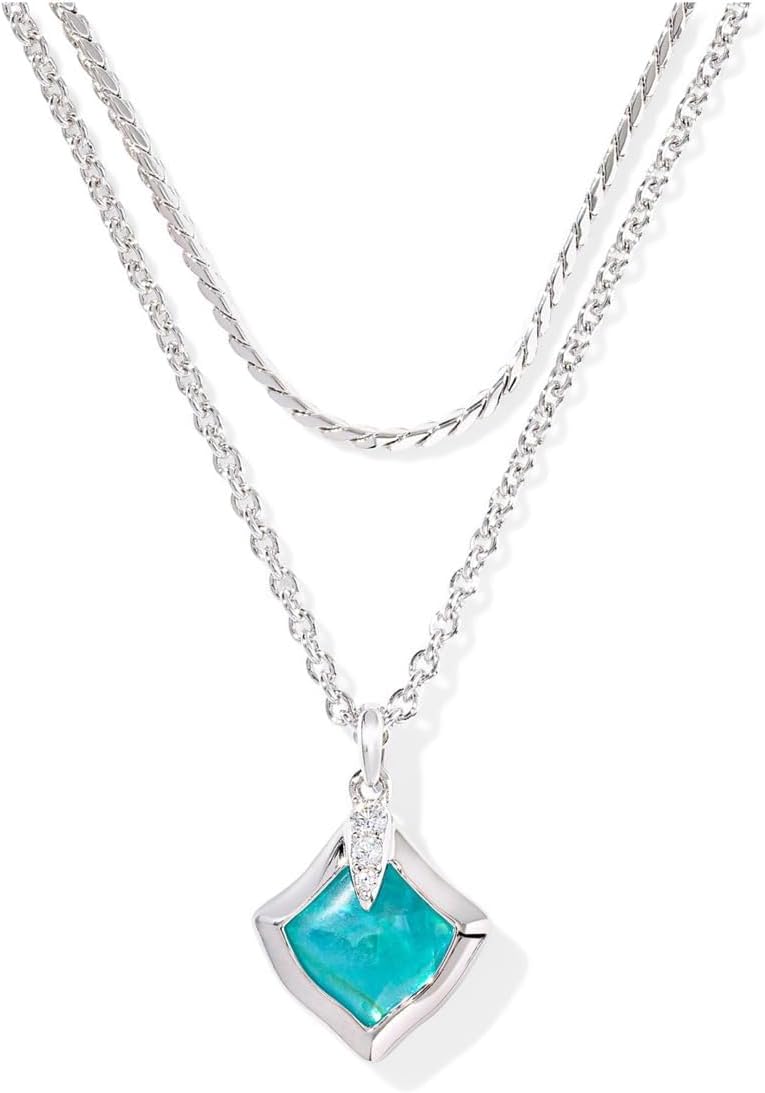 Kendra Scott Womens Joelle Multi Strand Necklace Silver Bright Aqua Illusion One Size