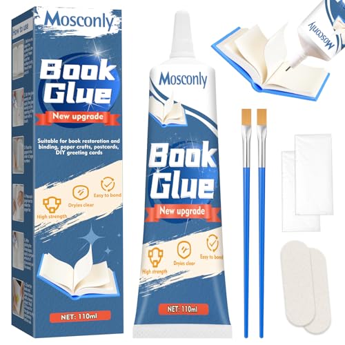 Book Glue 110ml, Premium Book Binding Glue, Clear Drying, Flexible, Strong Adhesive for Bookbinding, Book Repair, Scrapbooking, Paper Crafts, and Collages