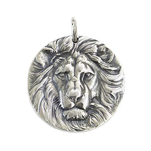 LINSION Colgante de plata de ley 925, diseño de león en relieve, TA228, diámetro de 33 mm Cover