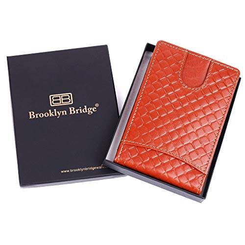 Image of Brooklyn Bridge Genuine Leather Money Clip Wallet for Men Diamond VT Brown - Slim RFID Protected Wallet with Cash Clip & Multiple Card Slots, Smart Front Pocket Design, Stylish Gift for Men