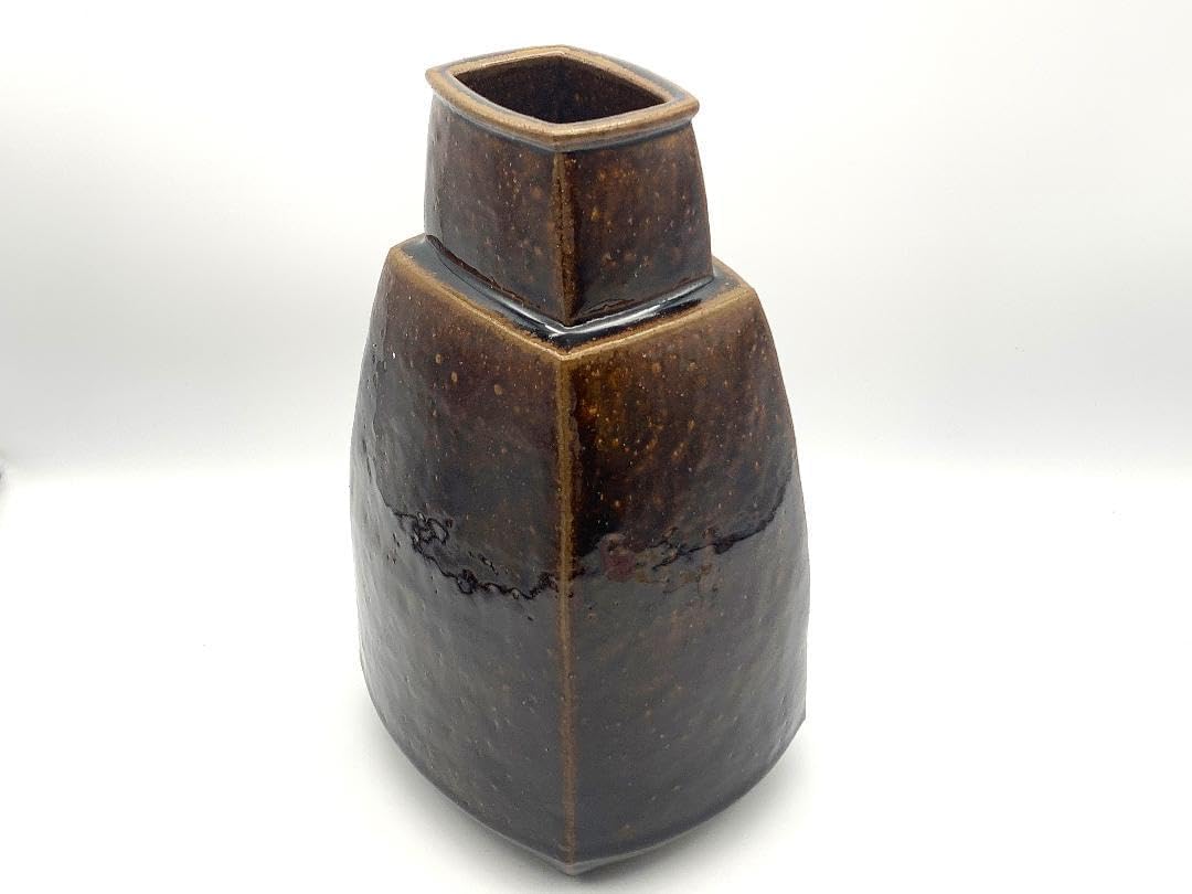 渚鴎陶山製 『飴釉 方壺』 共箱 美品 K1023E 渚鴎陶山
