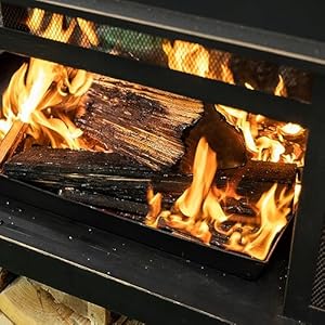 Outdoor Wood Burning Fireplace with Wood Storage and Removable Fire Grill - 40 Inch Large Metal Wicker Base Fire Pit for Patio Garden Deck Backyard, Black Outdoor Wood Burning Fireplace with Wood Storage and Removable Fire Grill 40 Inch Large Metal Wicker Base Fire Pit for Patio Garden Deck Backyard Black