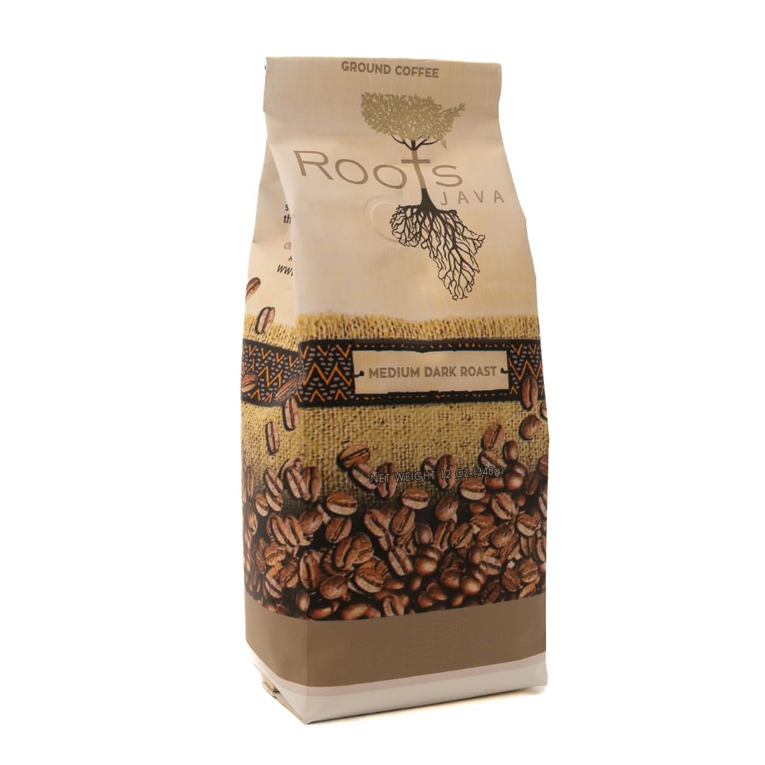 Roots Java Signature Medium Dark Roast Ground Coffee – Single-Origin Rwandan Coffee, Bold & Smooth with Chocolate & Caramel Notes 12 Ounce (Pack of 2)
