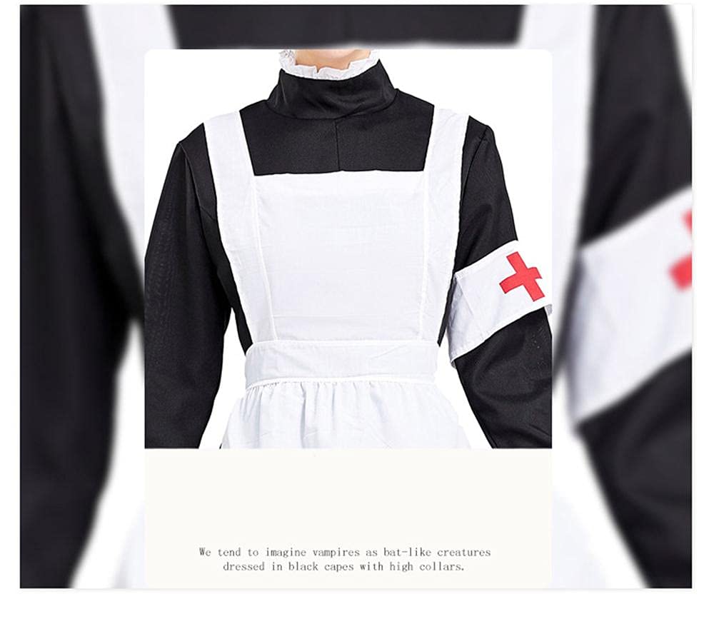 Nun pielęgniarka kostium z fartuchem czapka mankiet pierścień cosplay Halloween Boże Narodzenie przyjęcie strój dla kobiet (XL)