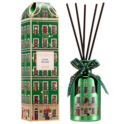 COCORRÍNA Reed Diffuser - Cedar Balsam 6.7 fl oz Chirstmas Reed Diffuser with 8 Sticks Home Fragrance Bathroom Shelf Decor (Festive House Collection)