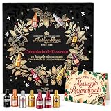 Calendario dell'Avvento Anthon 2026 + Biglietto Cia&Co | 24 bottigliette ripiene di cioccolato fondente, 375 g, scatola nera e oro + biglietto personalizzato uomo e donna