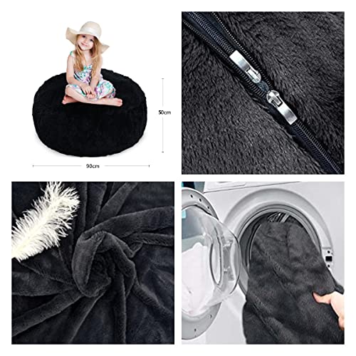 Soxoce 3 Foot Faux Fur Bean Bag(Cover Only No Filler), Giant Fur Bean Bag Cover Soft Fluffy Fur Portable Living Room Sofa Bed For Kids Adults (36 * 20In) Burgundy #TOP3