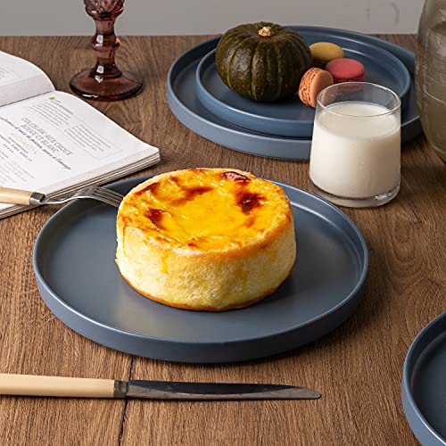 Amorarc Ceramic Plates Set Of 6, Matte Glaze 8.0 Inch Dishes Set For Kitchen, Dessert,Salad,Appetizer, Small Dinner Plates, Microwave & Dishwasher Safe, Scratch Resistant, Matte Blue #TOP2