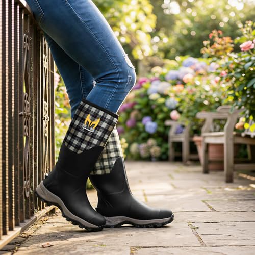 Hunthor Rubber Boots for Women with Steel Shank, Waterproof 6mm Neoprene Rain Boots for Hunting, Outdoor Work Green size 9 by Hunthor - Used condition - Image 2
