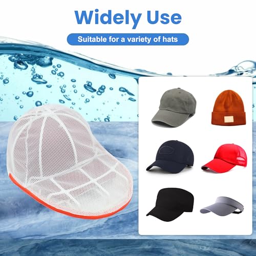 SEQUEDA 2 Pack Hat Washer Cage for Washing Machine, Baseball Cap Washing Cage with Laundry Mesh Bag, Hat Cleaner/Cleaning Protector for Flat & Curved Hats, Hat Holder(White)