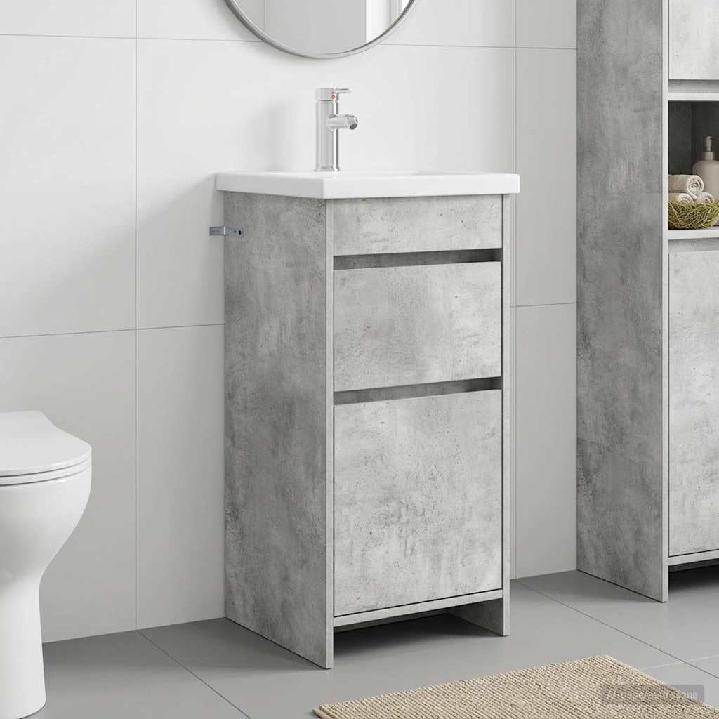 Lavabo de baño gris hormigón de 42 cm con mueble bajo de 2 cajones
