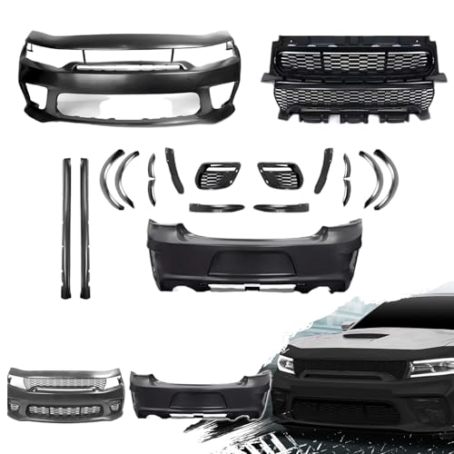 Complete Front & Rear Bumper Widebody Set Black Compatible with 2015-2023 Charger