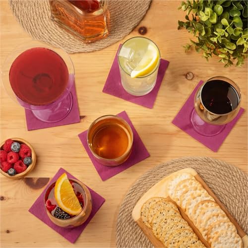 AH AMERICAN HOMESTEAD Paper Cocktail Napkins - Linen-Like Disposable Beverage Bar Napkins 4.75" x 4.75" - Bulk Square Napkins - Ideal for Party or Wedding (Violet/Raspberry -100 Count) by AH AMERICAN HOMESTEAD - Image 5