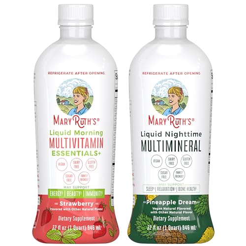 MaryRuth's Liquid Morning Multivitamin (Strawberry) & Liquid Nighttime Multimineral (Pineapple) | Clean Label Project Verified® | Vitamins & Magnesium for Energy, Bedtime, & Overall Health | Vegan