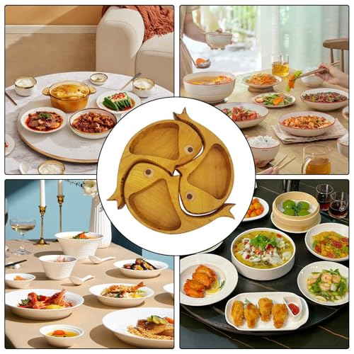 Plateau en forme de poisson en bois noble, assiette décorative durable pour buffet