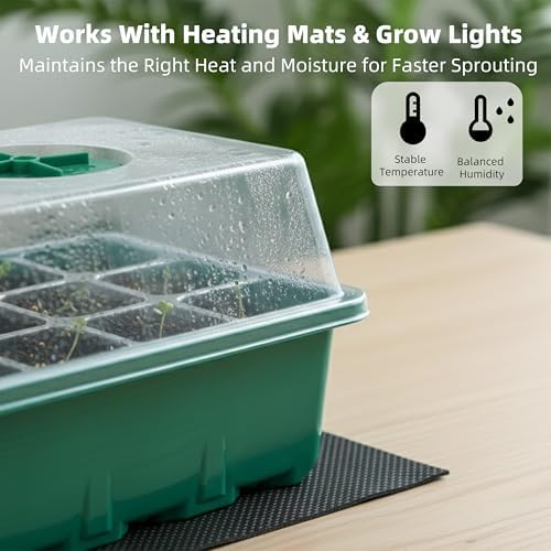 10 Pack 120 Cells Seed Starter Trays with Ventilation Holes - Reusable Seedling Starter Kit for Vegetables, Herbs, Flowers - Indoor Gardening, Plant Germination & Seed Starting (Green) — view 7