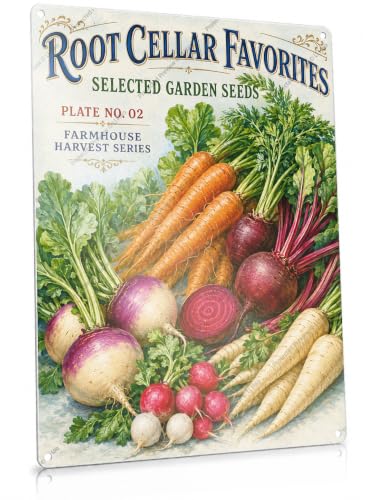 Root Cellar Favorites Vegetable Harvest Vintage Farmhouse Tin Sign 8x12Inch