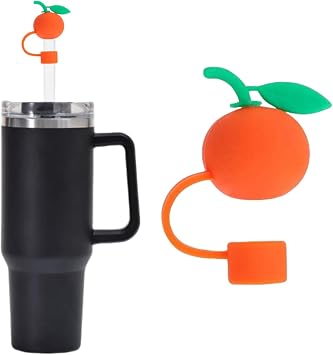 Orange tangerine Straw Cover for Stanley 40&30 Oz Cup, 10mm Silicone Straw Covers Cap for Stanley Cup Accessories, Cute Straws Topper for Tumblers, Cap Stopper for Reusable Straws Tip Lids
