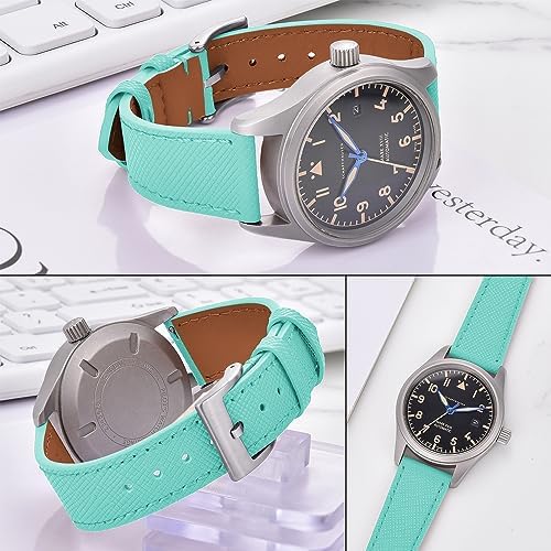 JWNSPA Top Grain Leather Watch Band - Quick Release Brushed Buckle Replacement Strap for Men - Choice of Width -18mm 19mm 20mm 21mm 22mm 23mm 24mm (20mm, Blue & Silver Buckle) — view 3