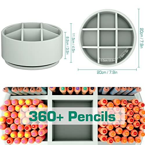 Bamboo Rotating Art Supply Organizer - Darfoo Spinning Round Pen Pencil Holder, Desktop Carousel Organizer For Pen, Colored Pencil, Marker And Crafts, Durable And Sturdy(Gray) #TOP1
