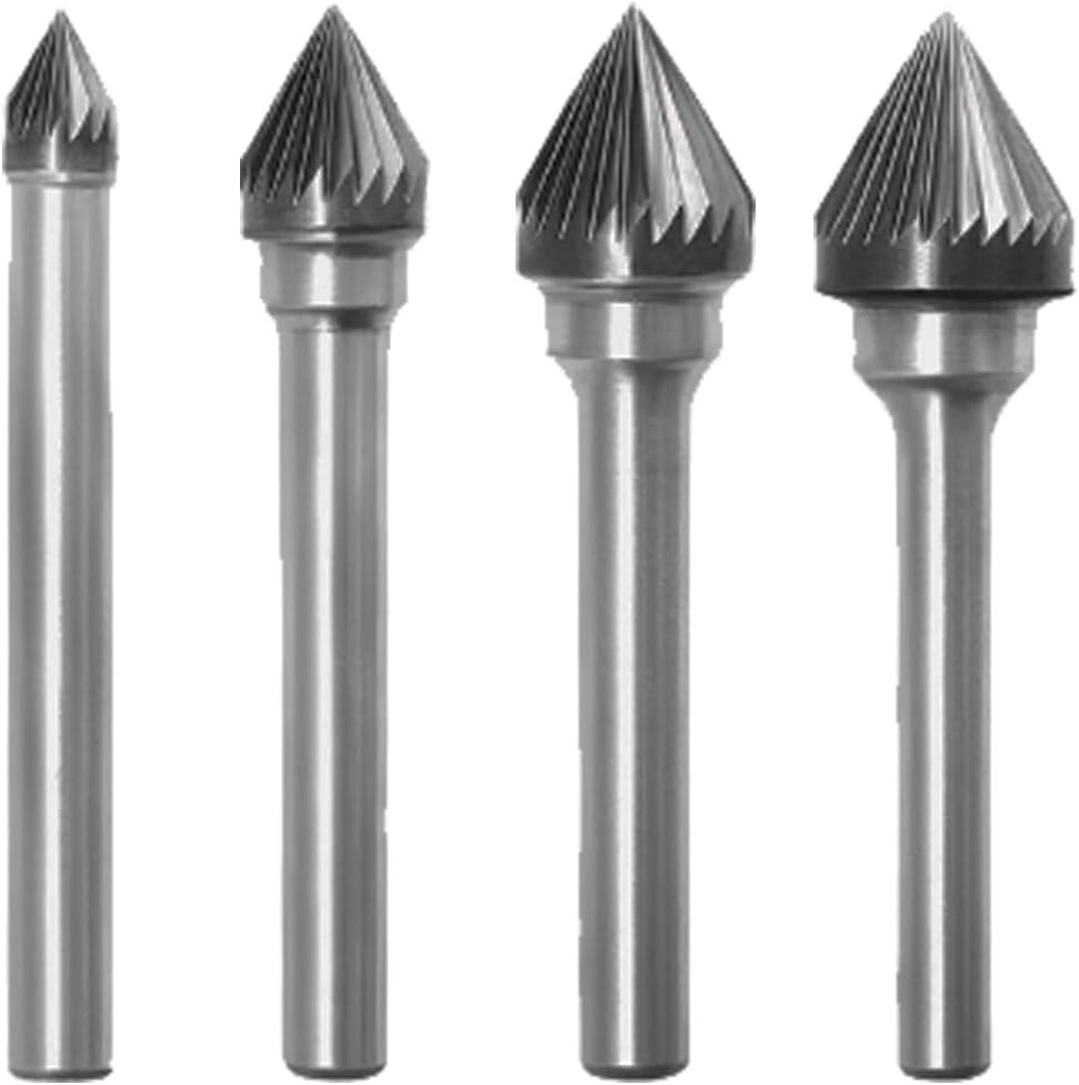 4 Pcs Single Slot Carbide Burr, 1/4'' Shank Tips Shape Aluminum Cutting Carbide Burs for Drill, Rotary Tools (J Type)