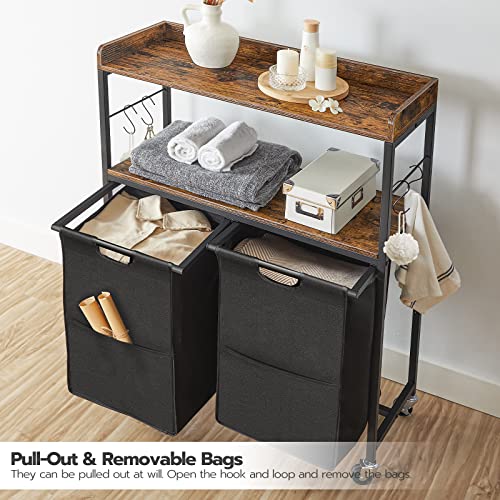 Hoobro Laundry Hamper, Laundry Basket With Hooks, Laundry Sorter With 2 Pull-Out And Removable Bags, 2 Shelves, Bathroom, Laundry Room, Rustic Brown And Black Bf22Xy01 #TOP6