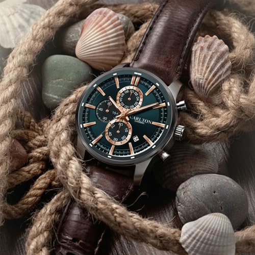 Image of Carlton London Windsor Men Analog Watch, Round Dial, Leather Strap, Quartz Movement, 43 mm Case, Slim Design, Lightweight Comfort, 30M Water Resistant, Casual Formal Wear