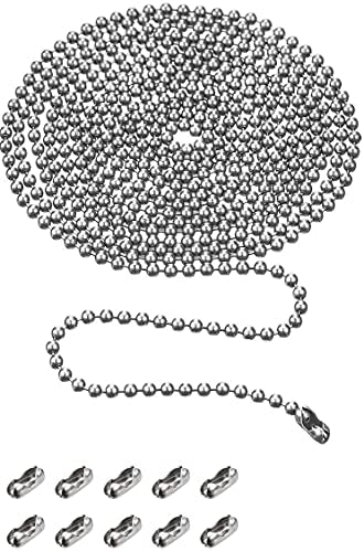 First blinds Beaded Pull Chain Extension with Connector, 10 Feet Beaded Roller Chain with 10 Matching Connectors (4.5 mm, Silver)