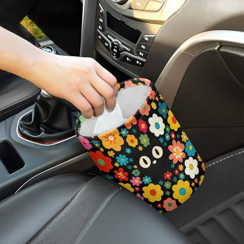 Image of Black Cat Florals Car Trash Can Collapsible Auto Trash Bin Multipurpose Rubbish Holder Christmas Decoration for Front Seat, Back Seat, Floor, Headrest