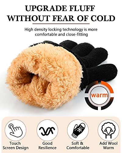 Winter Gloves Women 4 Pairs Warm Wool Fleece Lining Knit Gloves Elastic Cuff Gloves With Touchscreen Fingers Thermal Texting Mittens For Cold Weather, 4 Colors #TOP2