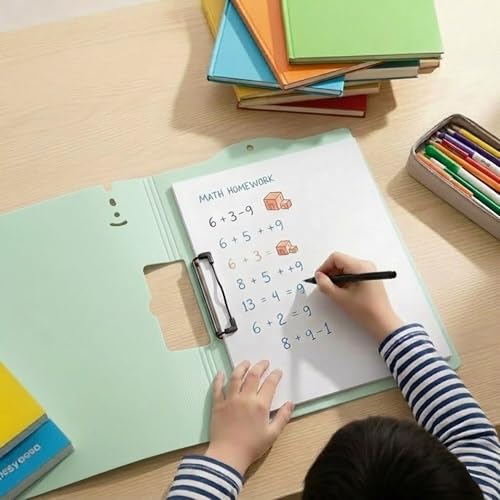 Image of oddpod Horizontal A4 Plastic Clipboard with Elastic Strap /Multi-Function Document Paper Storage File Folder with Outer Cover for Students & Professionals - Mint Green