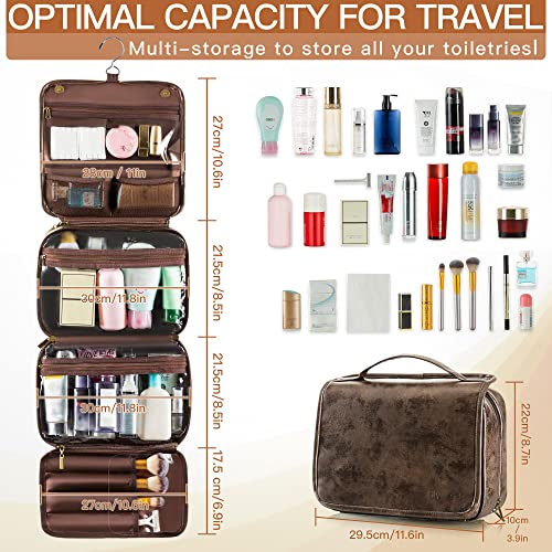 Elviros Hanging Toiletry Bag Removable Travel Bag PU leather Makeup Cosmetic Organizer Kit, Coffee - Thumbnail 5