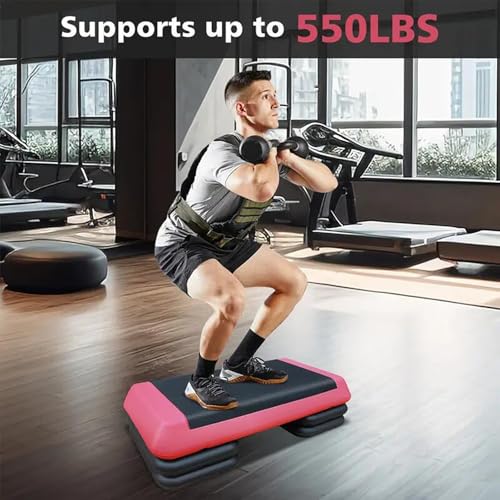 Adjustable Workout Aerobic Exercise Step Platform, Fitness & Exercise Step Platform with 4 Stackable Risers for Home Gym Cardio Training(Red) by Athfiner - Used condition - Image 6