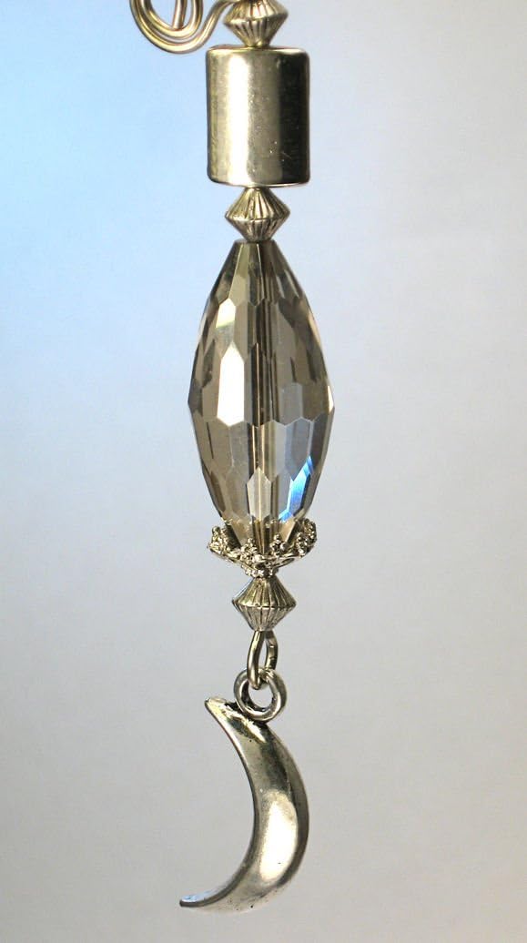 シルバー三日月withソフトグレーファセットガラス&amp;シルバー長方形天井ファンプルチェーン &ndash; ランプ/ライトPull