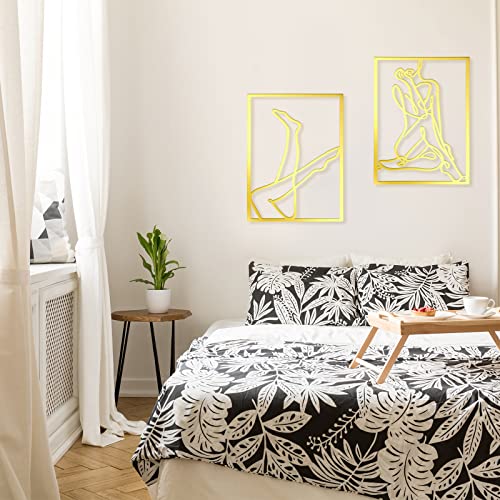 Set Of 3 Metal Wall Art Decor 15X12 Inch Modern Abstract Wall Art Minimalist Wall Decor Large Rustic Wall Sculptures Single Line Decor Accents Hanging Women's Body Outline Poster (Gold, Modern Style) #TOP5