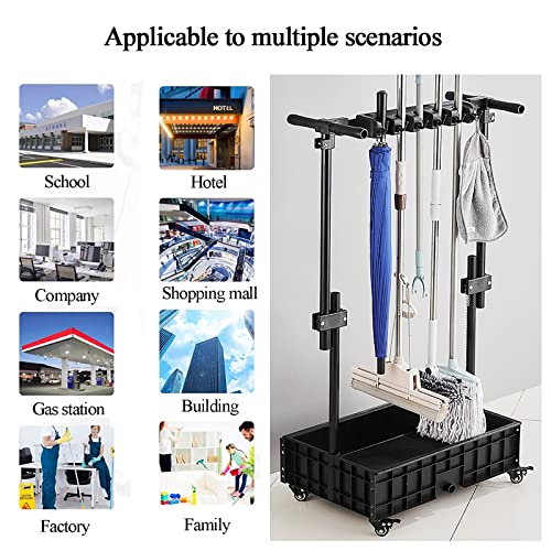 Soporte de pared para fregona y escoba, organizador montado en el suelo para suministros de limpieza, perfecto para lavanderías, escuelas, hospitales, restaurantes y fábricas