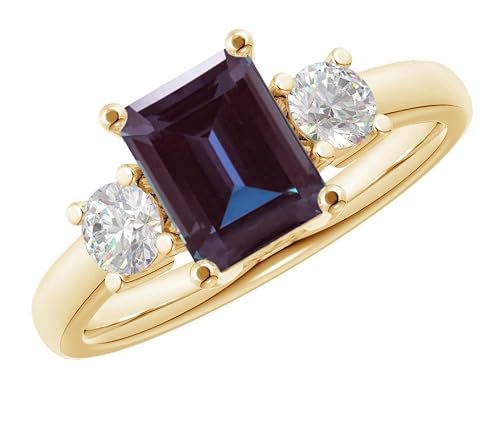 2.5 Carat Emerald LAB GROWN Alexandrite and LAB GROWN Diamond 3 Stone Engagement Ring (2.0ct Center, AAAA Heirloom Quality) RIPS102W3AM 14K Yellow Gold
