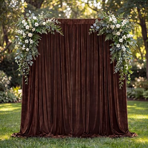 2 Pcs 5 X10 ft Chocolate Brown Christmas Velvet Curtains Backdrop Drapes | Wrinkle Free Silky, Wedding Backdrop Drapes, Photo Curtains for Christmas Party Birthday Baby Shower Photography Background
