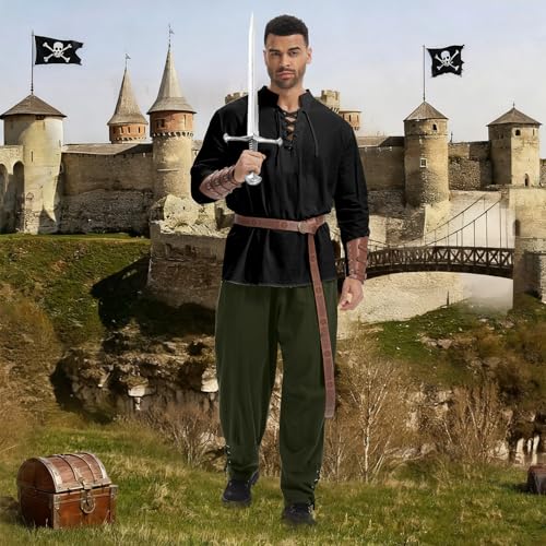 rumnigh 4 Pcs Men's Renaissance Costume Set Medieval Pirate Costume men Shirt and Pants Viking Costume Accessory(Elegant Color, Large) by rumnigh - Used condition - Image 3